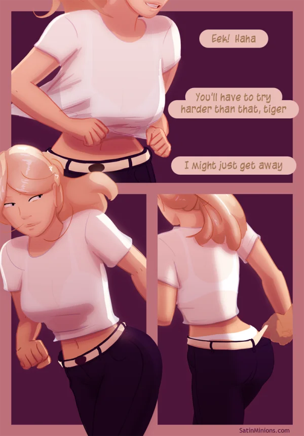 Force Play cover: blonde woman in white bra and panties, adults-only comic by Satin Minions.