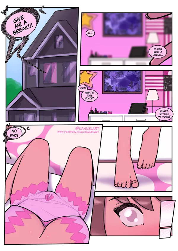 Comic: a job contract turns a guy into a cute office girl with a feminine ass and a new wardrobe.