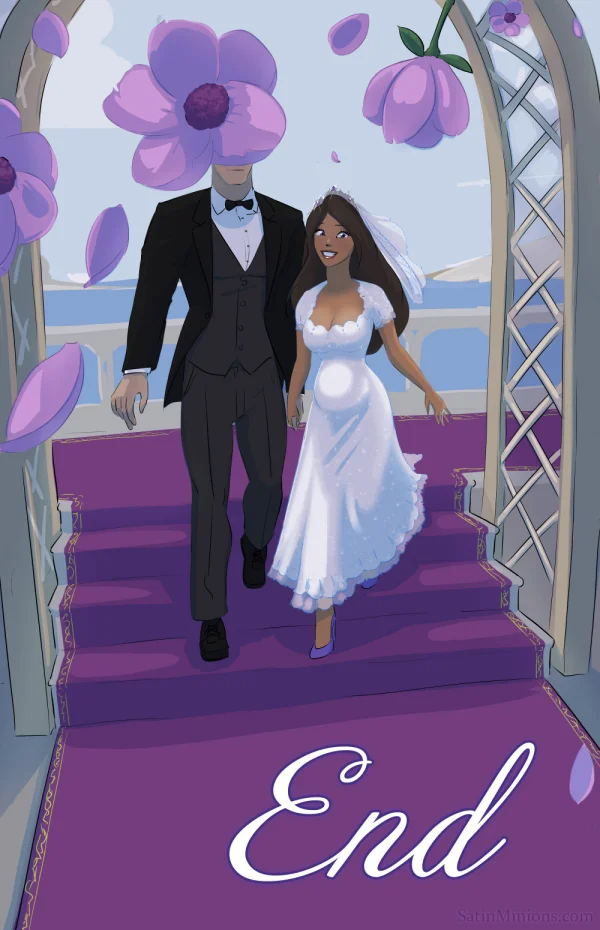 Cover: man and woman under cherry blossoms for Satin Minions comic Better This Way.