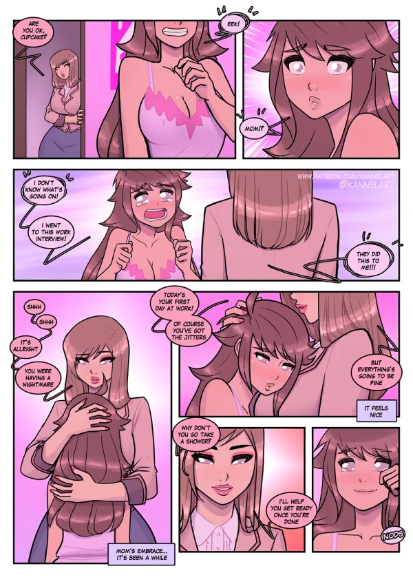 Comic: a job contract turns a guy into a cute office girl with a feminine ass and a new wardrobe.
