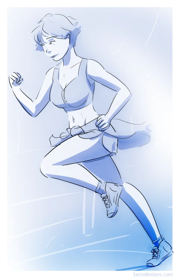 Cover: A New Fit title over a woman in a sports bra and shorts, Satin Minions comic.