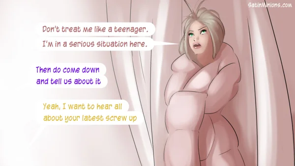 Cover: Path of the Genie part 2 over a sheer pink figure, Satin Minions comic.