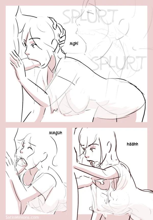 Day’s End cover: three sketch poses of a woman undressing for a Satin Minions comic.